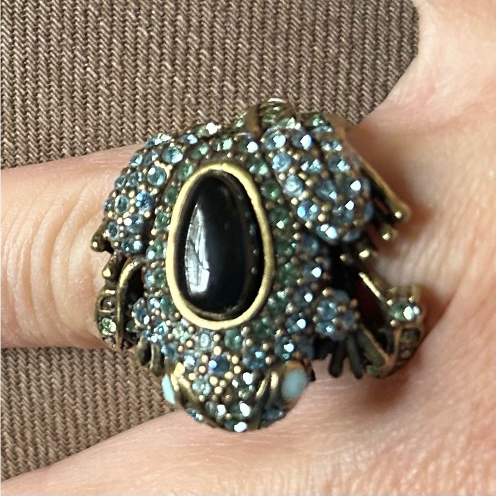 HEIDI DAUS Signed, Vtg Heidi Frog Ring Swarovski Crystals, Cabochons